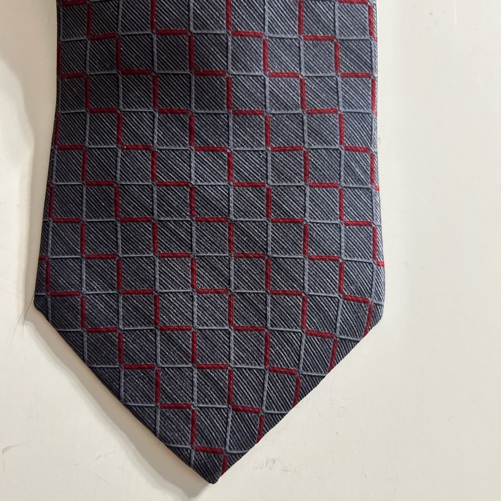 STAFFORD EXECUTIVE MADE IN ITALY BLUE GRAY BURGUNDY PRINT MEN’S SILK TIE